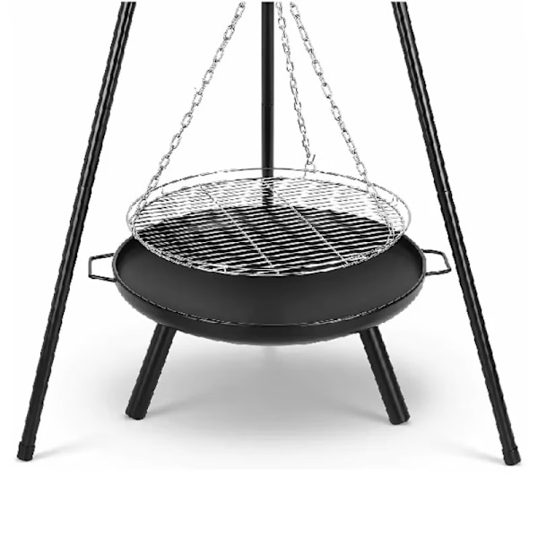 3-i-1 udendørsgrill med ildsted, hængekedel & justerbar højde – ideel til camping & picnic Black