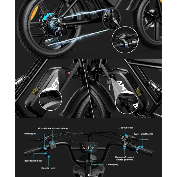 2024 - Elcykel - Ebike - V9-G60 1000W 48V 15ah - 40-60km Black G60V9