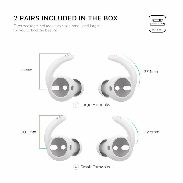 C4U Earhooks In-ear för AirPods 2 Earhooks / Earbuds silikon kit Vit