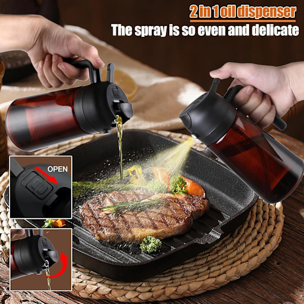 2-i-1 Oljespray & Dispenser – Mörk Glasflaska för Matlagning & Grillning Transparent