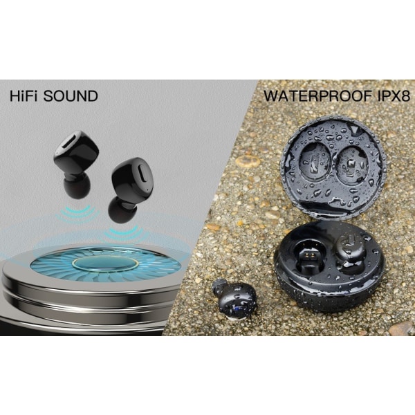Vattentäta Bluetooth Hörlurar - Laddbox 28 timmar C4U® - X300 Svart