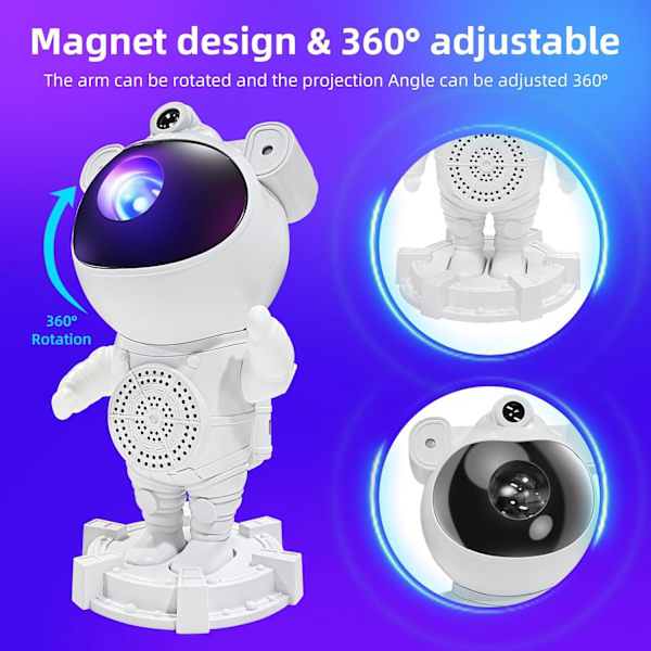 Astronautti Yövalo / Galaksivalo - Tähtitaivasprojektori Bluetooth-kaiuttimella White