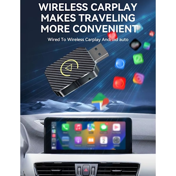 Langaton CarPlay-sovitin 2025 – Älykäs ja moderni ratkaisu autoosi Black