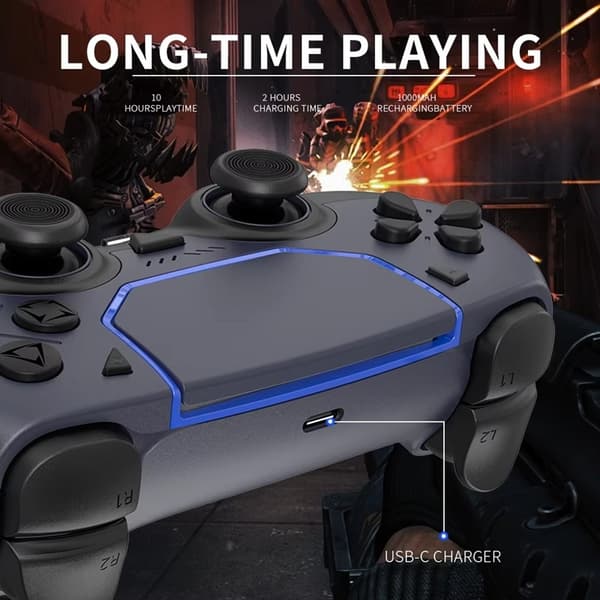 Trådlös Handkontroll Kompatibel med PS5 & PS5 Slim – Programmerbara Knappar, 1000mAh, USB-C grå