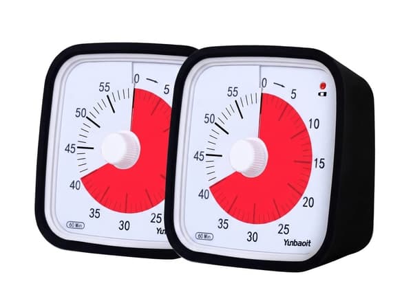 Visuel timer 60 minutter 2-pak – lydløs tidsvisning til børn, klasseværelse og lektier, sort Black