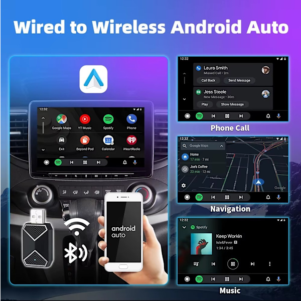 Langaton CarPlay-sovitin 2025 – Yhteensopiva iPhone iOS:n ja Androidin kanssa Black