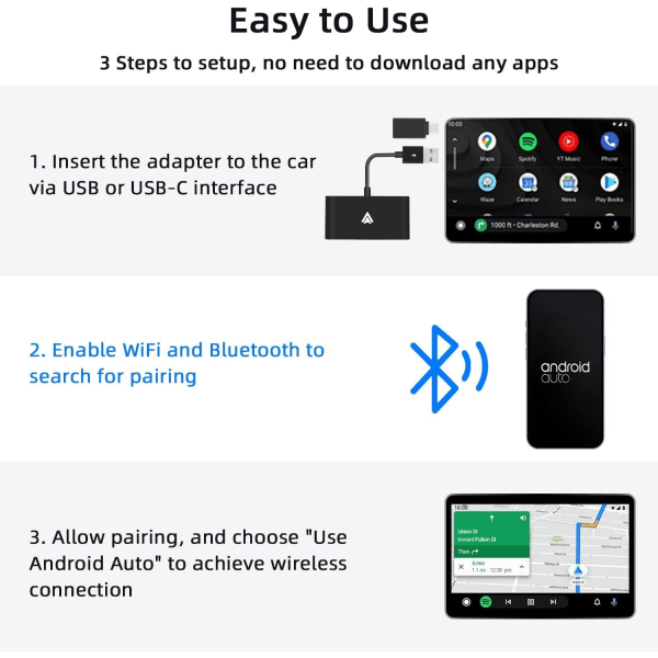 Adapteri yhteensopiva CarPlayn kanssa Langaton Androidille - USB Black