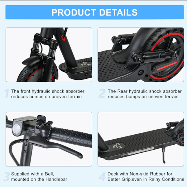 W4PLUS 2024 KickScooter Sähköpotkulauta 30km/h sähköpyörä potkulauta Black