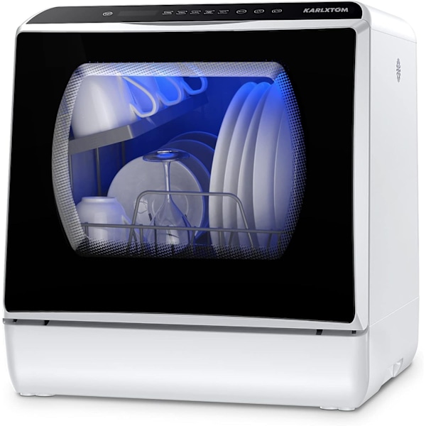 KarlXTom Mini Dubbel vatteninloppsdiskmaskin Bordsdiskmaskin Diskmaskin Vit