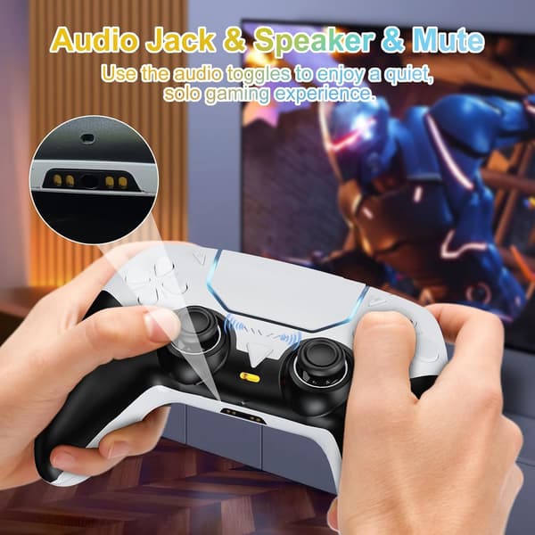 Trådlös Handkontroll Kompatibel med PS5 & PS5 Slim – Programmerbara Knappar, 1000mAh, USB-C Vit
