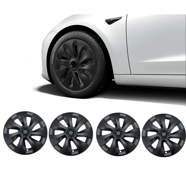 4-Pack Navkapsler Turbine kompatible med Tesla Model Y - 19 tum Black