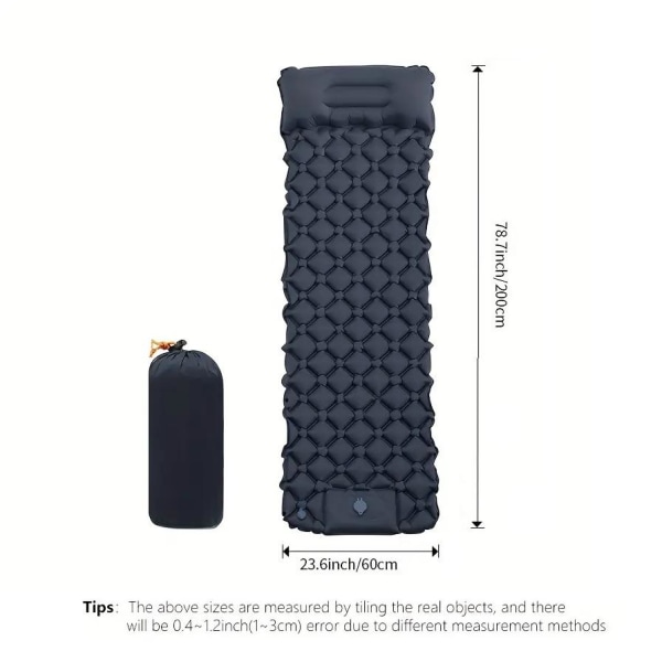 Luftmadrass Ultralätt uppblåsbar luftmadrass för camping inbyggd Black SVART