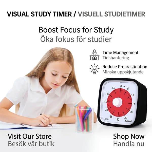 Visuel timer 60 minutter 2-pak – lydløs tidsvisning til børn, klasseværelse og lektier, sort Black