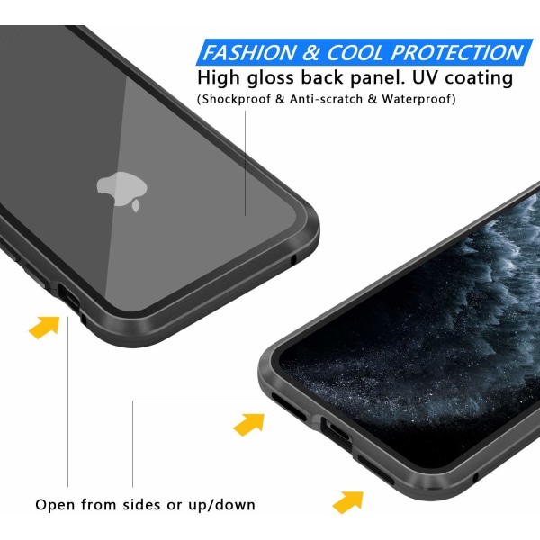 Premium iPhone 11 Pro Max Stötdämpande magnet Skal med glas C4U® Svart
