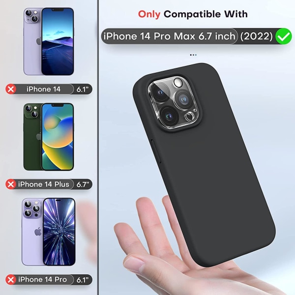 iPhone 14 Pro Max [8-PACK] 6x Härdat glas + 1x Liquid Silikon Black iPhone 14 Pro Max - Skärmskydd + Lin