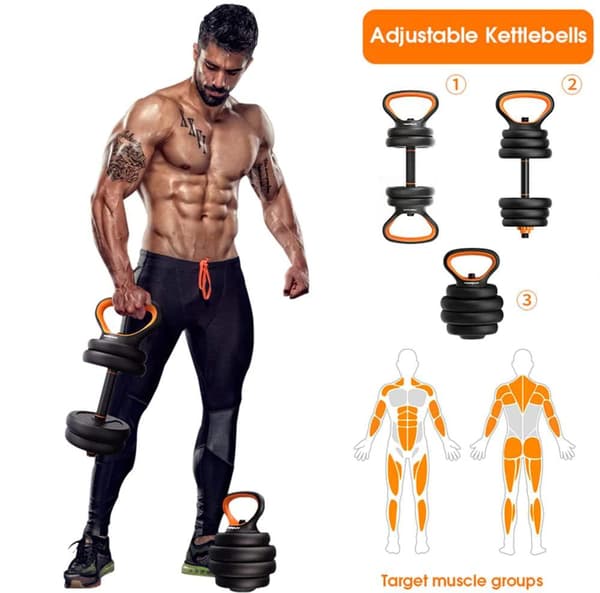 Multifunktionelt træningssæt 24 kg træne hjemme kettlebell Black