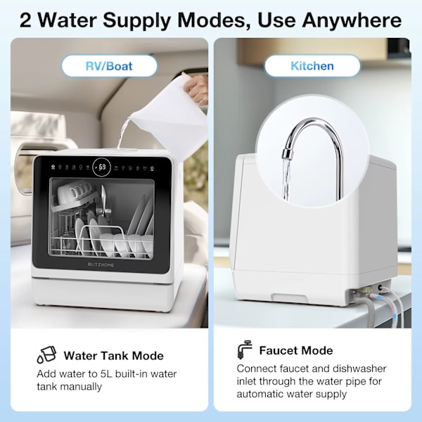 BlitzHome APP Mini BH4CDW vatteninloppsdiskmaskin Bordsdiskmaskin Diskmaskin Vit