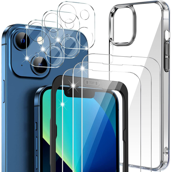 iPhone 13 Mini [7-PACK] 6x Härdat glas + Lins + 1x Silkon Skal Transparent iPhone 13 Mini