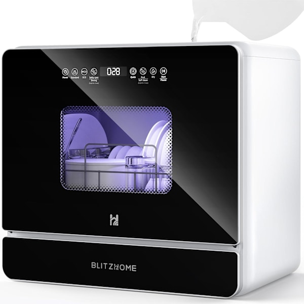 BLITZHOME Bänkdiskmaskin Mini Diskmaskin – 9 Program endast 5.2L vatten Vit