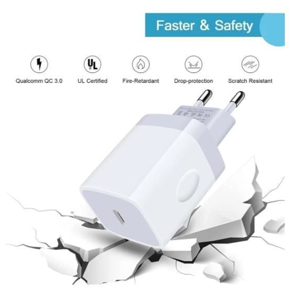 Laddare USB-C kompatibel med iPhone strömadapter 20W + 2m Kabel White 1-Pack för iPhone