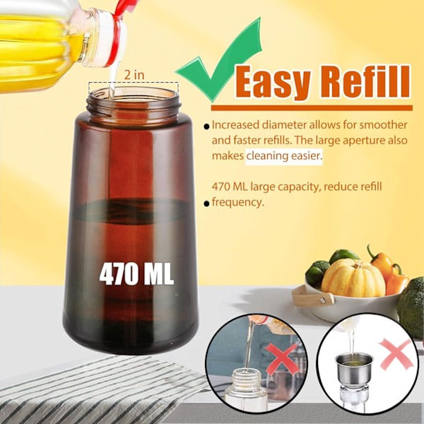 2-i-1 Oljespray & Dispenser – Mörk Glasflaska för Matlagning & Grillning Transparent