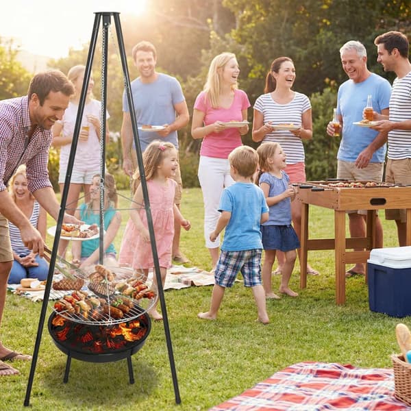 Tripod Outdoor Fire Pit BBQ Rund Skål Extra Stor Grill