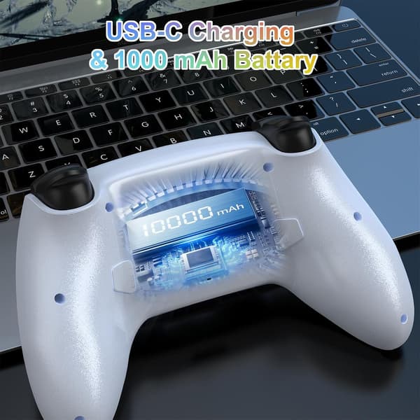 Trådløs Controller Kompatibel med PS5 & PS5 Slim – Programmerbare Knapper, 1000mAh, USB-C White