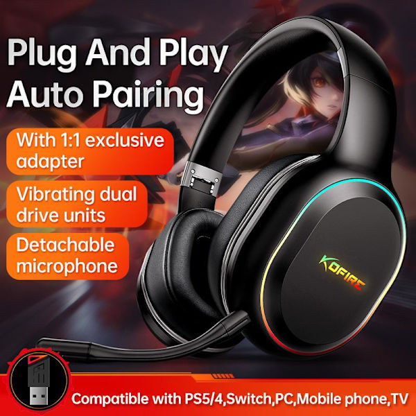 Pelikuulokkeet ja mikrofoni KOFIRE UG05 - Langattomat jopa 40 tuntia PS4 / Ps5 Black