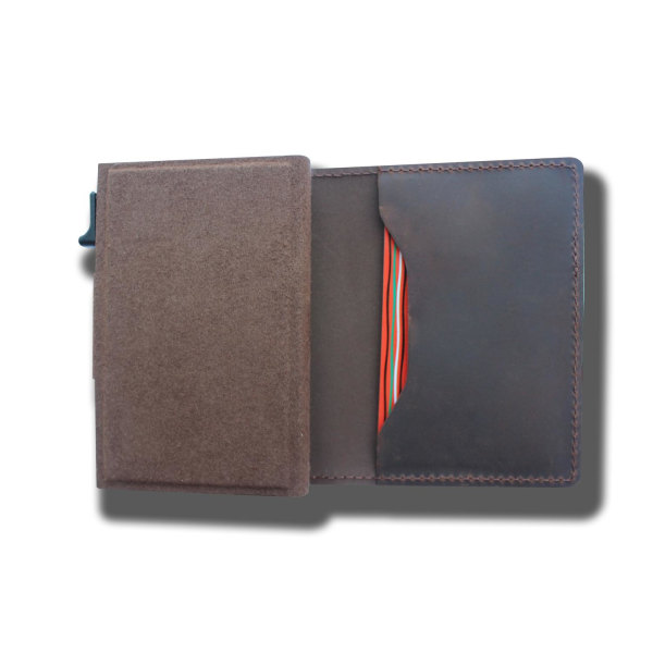 Exklusiv Korthållare C4U® Design RFID & NFC Skydd plånbok popup Brun one size
