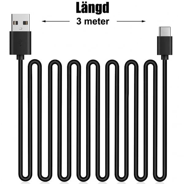 PS5 laddkabel 3 m 2-pack | USB-C för DualSense | Spela medan du laddar Svart