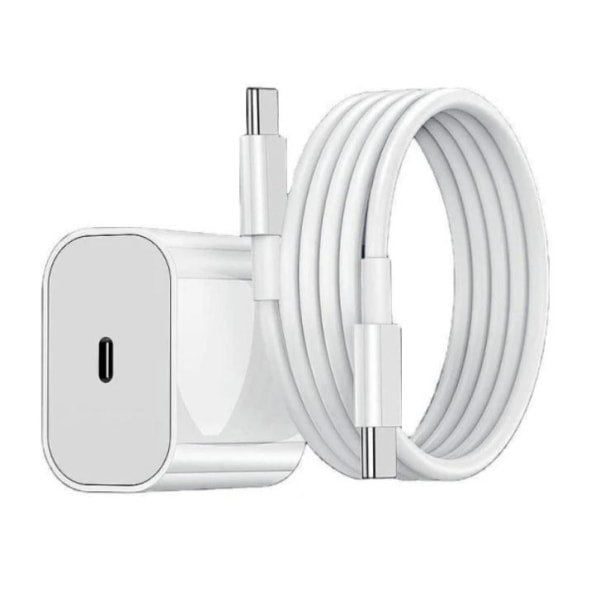 Laddare USB-C kompatibel iPhone Samsung strömadapter 20W + 2m Ka White 1-Pack för USB-C SAMSUNG etc
