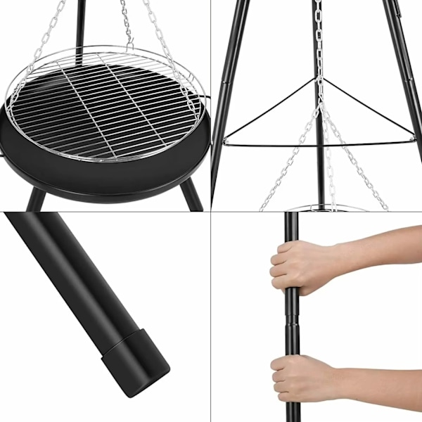 3-i-1 utomhusgrill med eldstad, hängande gryta & justerbar höjd – idealisk för camping & picknick Svart