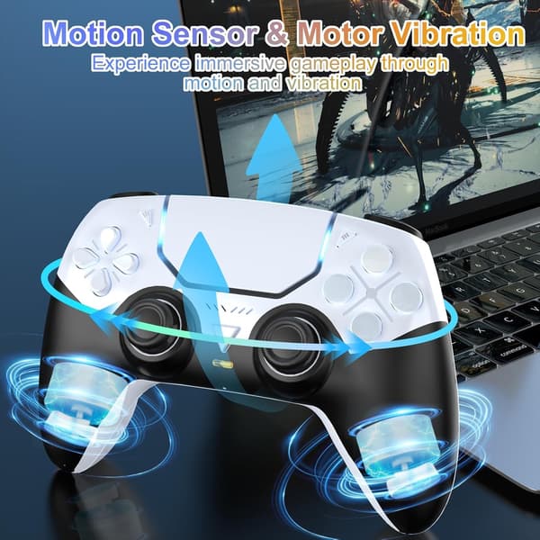 Trådløs Controller Kompatibel med PS5 & PS5 Slim – Programmerbare Knapper, 1000mAh, USB-C White