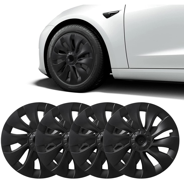 4-Pack Navkapslar Turbin kompatibla med Tesla Model 3 - 18tum Black Matt Svart - 18 tum