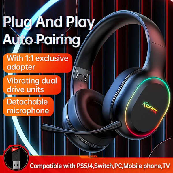 Pelikuulokkeet ja mikrofoni KOFIRE UG05 - Langattomat jopa 40 tuntia PS4 / Ps5 Black