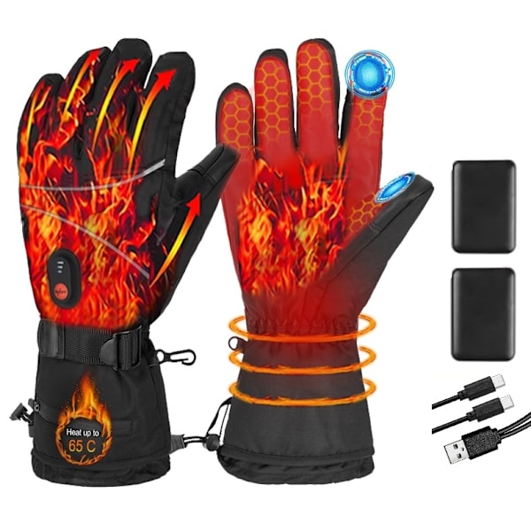 Genopladelige varmehandsker - Varmehansker holder varmen vinter 5V 6000mAh Black Heated Gloves inkl batterier