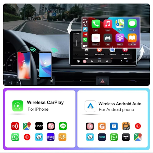 Trådlös CarPlay adapter 2025 - Kompatibel med iPhone IOS & Android Black
