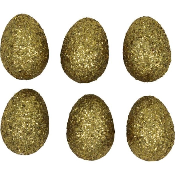 Glittrande gyllene polystyrenägg Höjd. 6cm 6 stycken