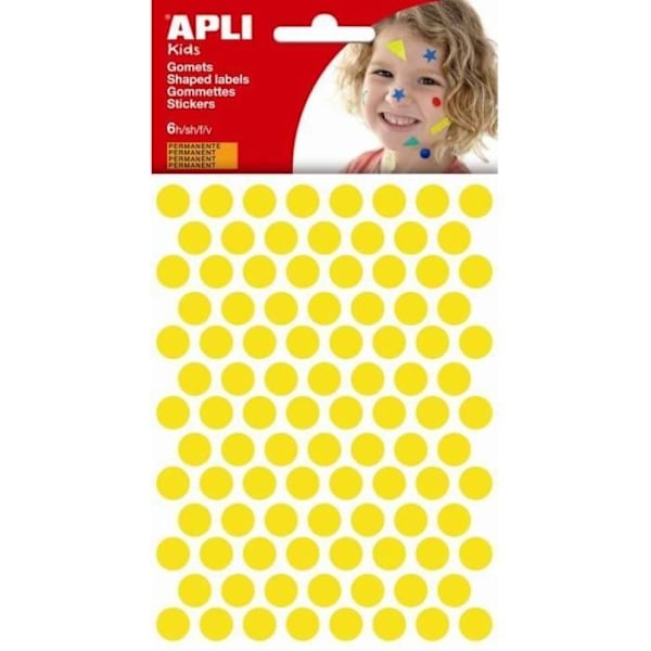 Klistret bläckpenna - APLI - 528 - Gul - Ø 10,5 mm - 6 ark - Permanent klistermärken