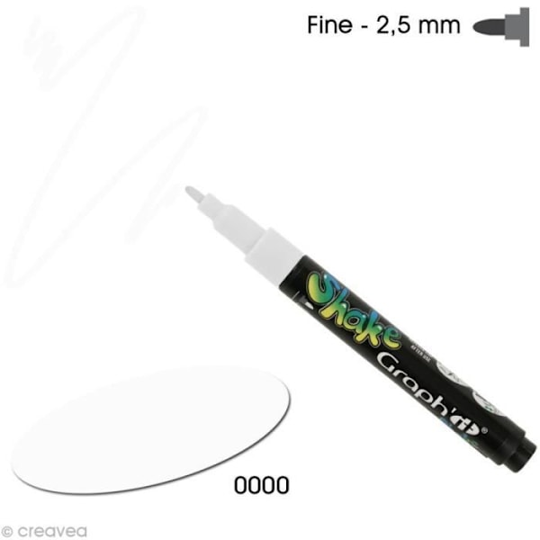 Graph'it shake 2,5 mm Graph'it Shake vattenbaserad färgmarkör, - Färg: Vit - Kod: 0000 - Tips: fin, 2,5 mm - ou