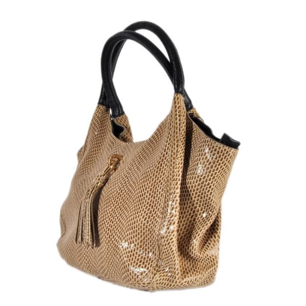 Kollektion CMLPB - Väska i läder med ormskinnslook Beige