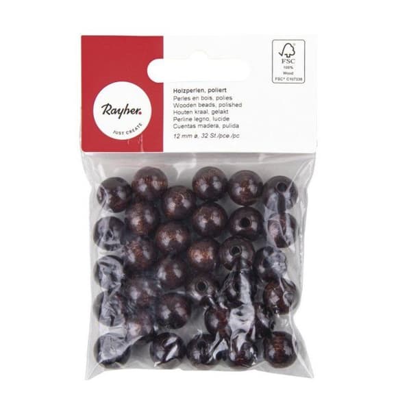 Perle trä Brun Rund Ø12 mm 32 st. mörkbrun