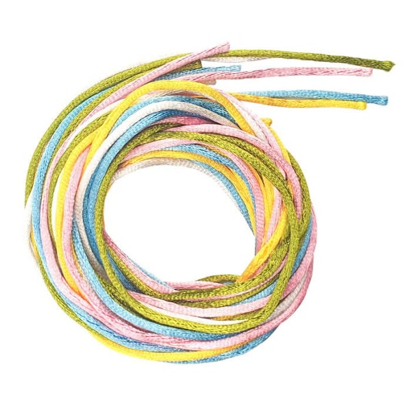 Pastellfärgade satin cordelettes 2 mm x 2 m 5 färger
