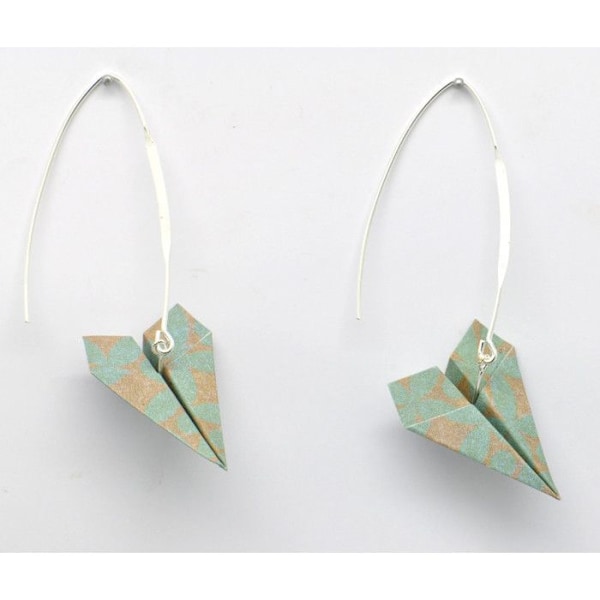 Örhängen Origami Pappersflyg Grön och beige Grönt och beige