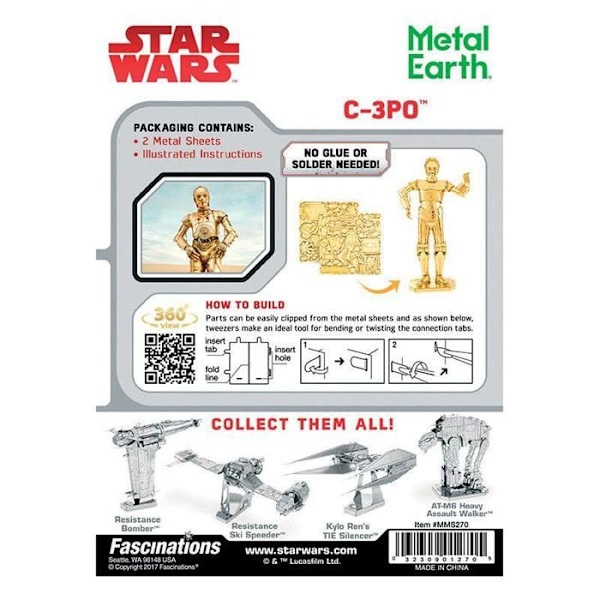 Star Wars gyllene C-3PO metallmodell - METAL EARTH - Metall byggbar modell - Star Wars licens Gul
