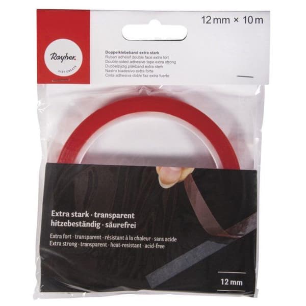Dubbelhäftande tejp - RAYHER - 12mm - Transparent - Extra stark - 10m Transparent