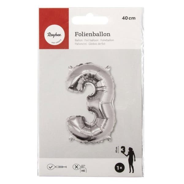 Ballong Siffra 3, 40cm, 1st, silver
