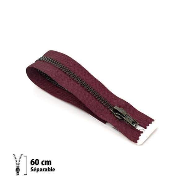 Fermeture éclair Z19 - mässing Separabel 6mm - 60 cm Bordeaux