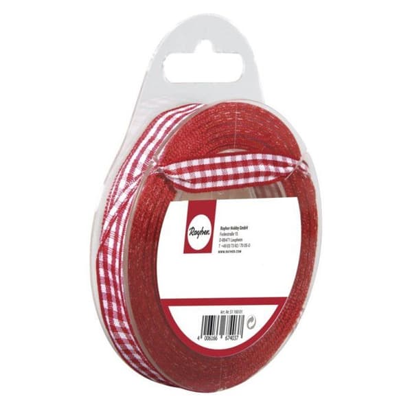 Rayher - Vichy-randigt band 9,5 mm 10 m - Röd Röd