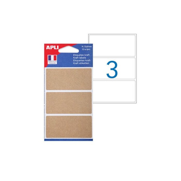 12 Självhäftande rektangulära etiketter - 34 X 75 mm - Kraft - Apli